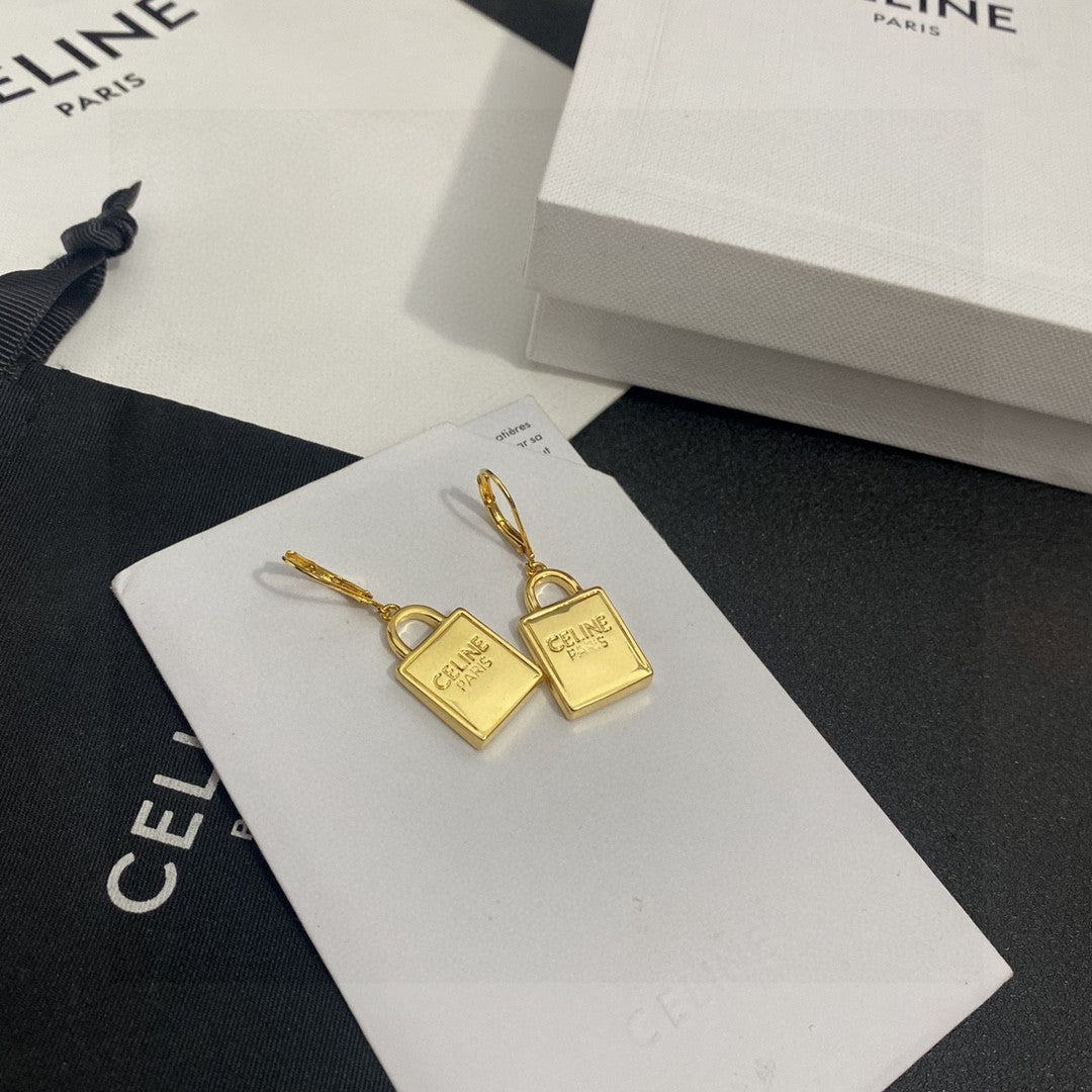 Signature Emblem Stud Earrings in Polished Metal-Tone – Design 01 front view