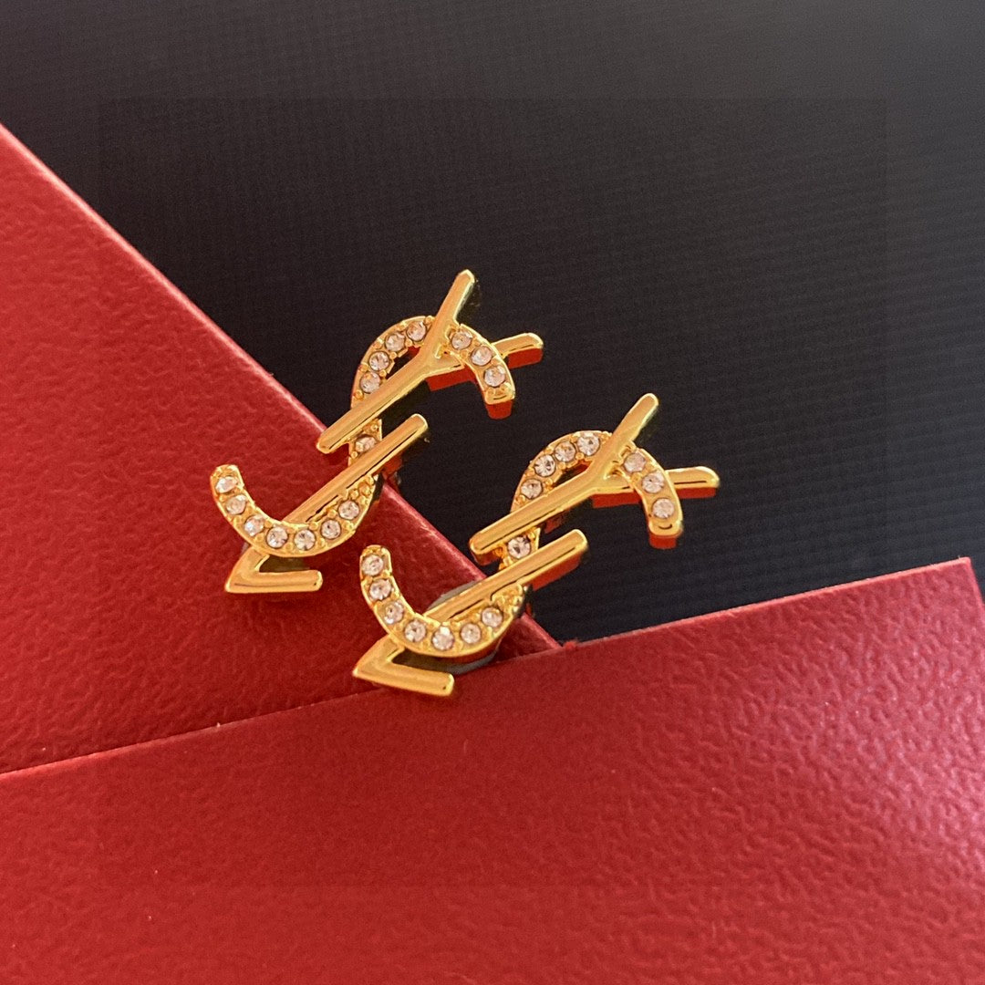 Geometric Emblem Statement Earrings in Gold-Tone – Vintage Detail main product view