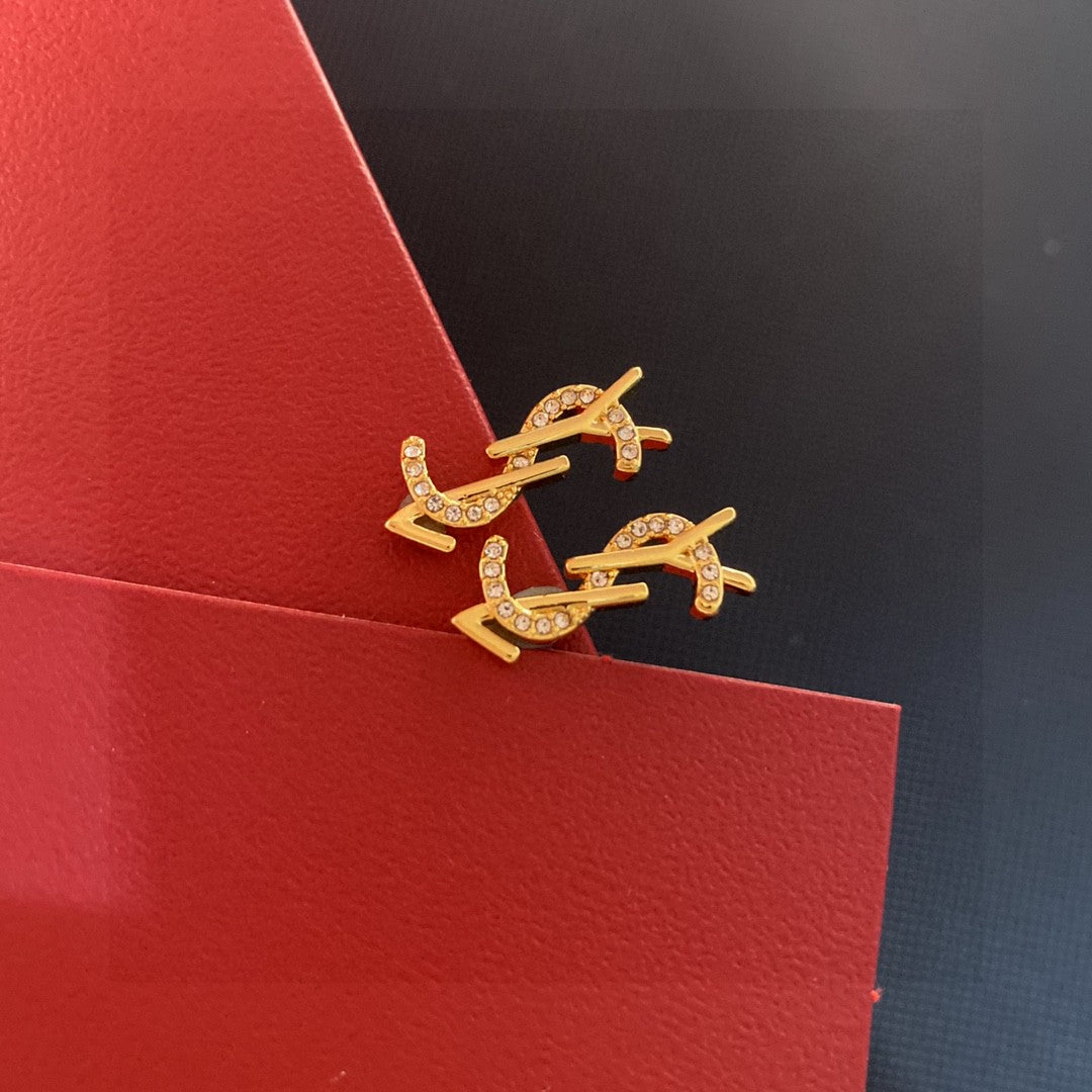 Geometric Emblem Statement Earrings in Gold-Tone – Vintage Detail front product view