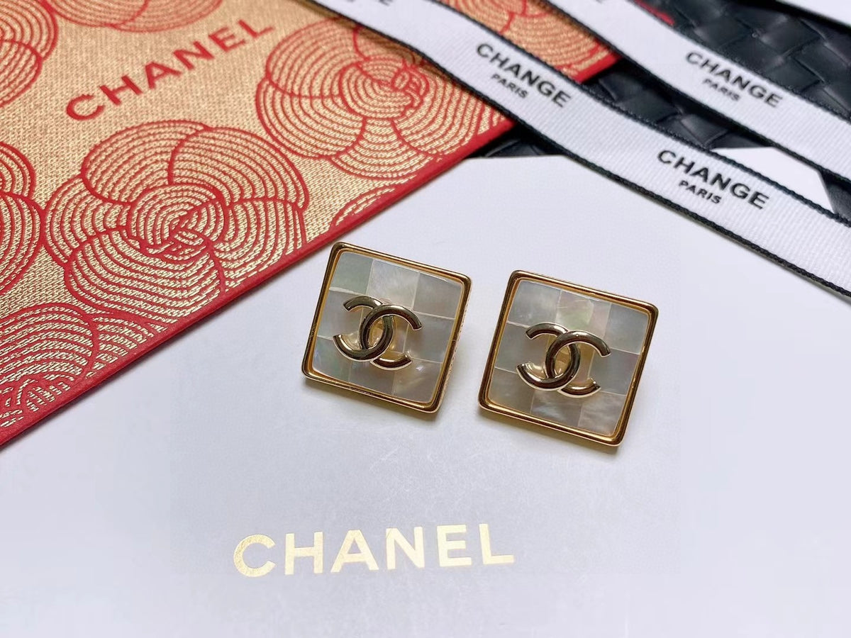 Signature Emblem Stud Earrings in Polished Metal-Tone – Design 012 front product view