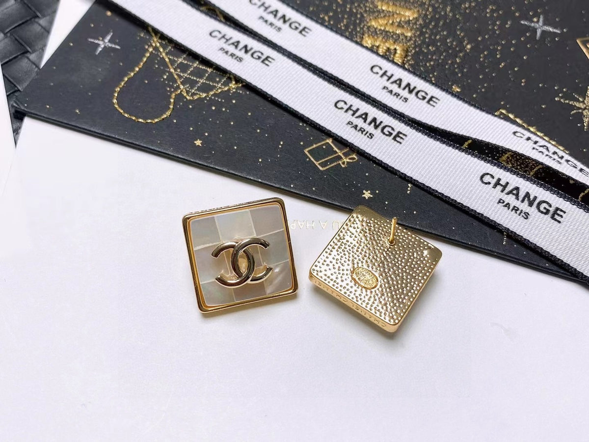 Signature Emblem Stud Earrings in Polished Metal-Tone – Design 012 side detail