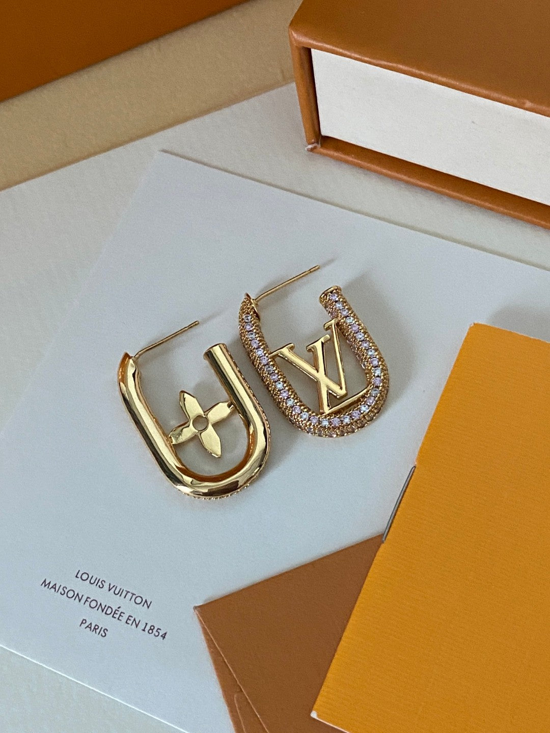 Geometric Emblem Stud Earrings in Gold-Tone – Design 016 close-up detail