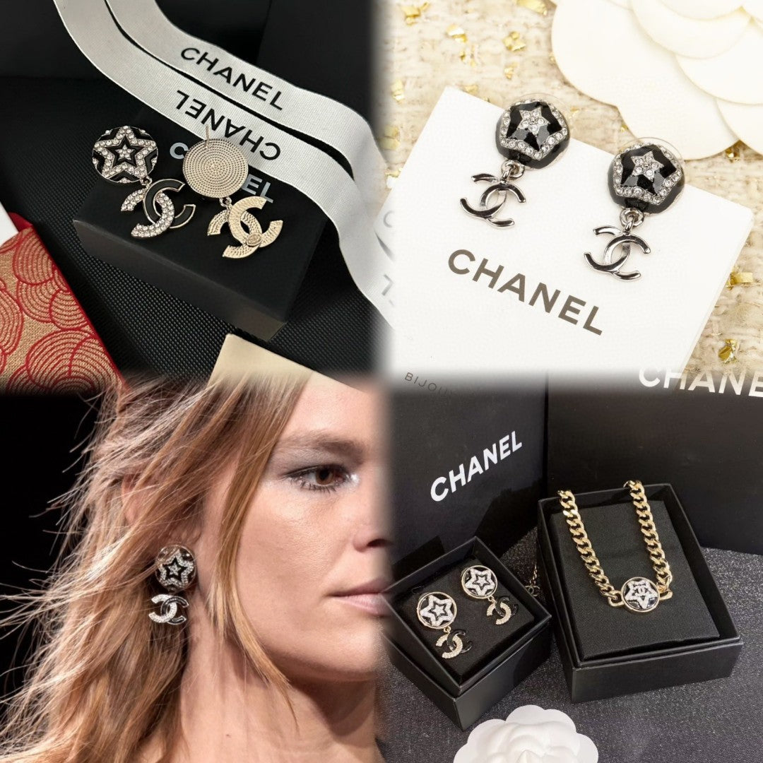 Double-C Emblem Stud Earrings in Polished Metal-Tone – Design 480 styled product view