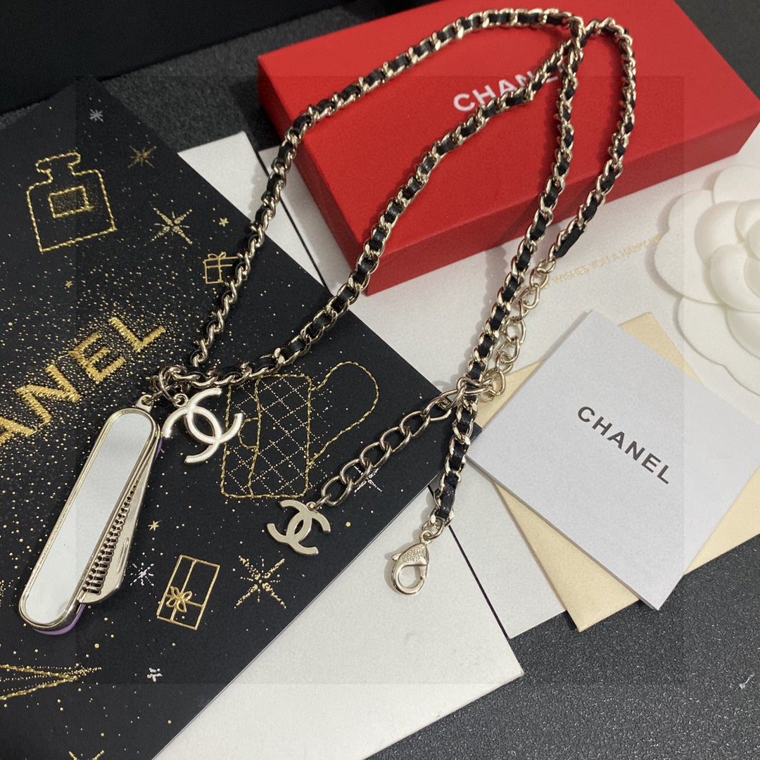 Double-C Emblem Pendant Necklace in Gold-Tone – Design 024 front product view