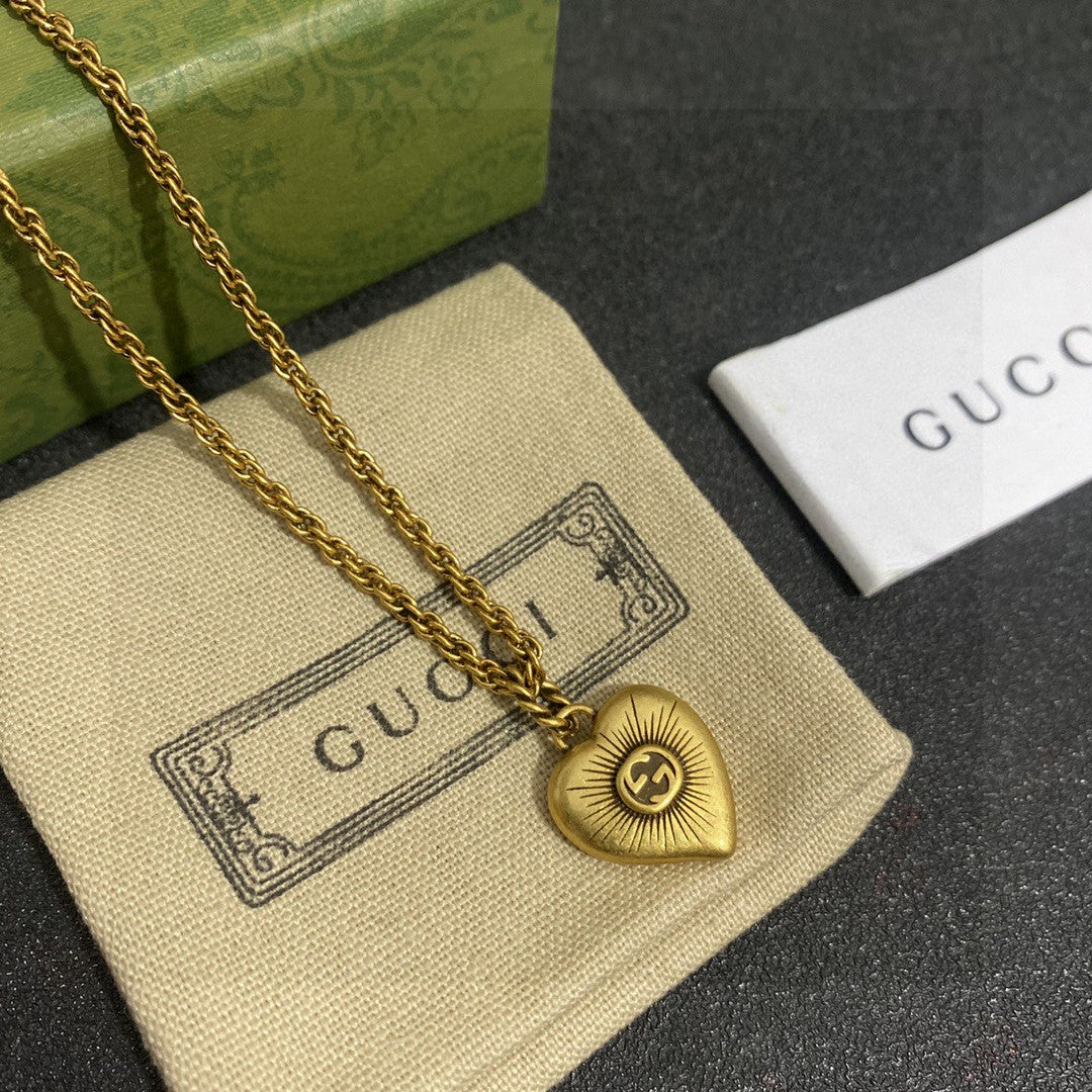 Geometric Emblem Pendant Necklace in Polished Metal-Tone – Vintage Detail – Design 005 side detail