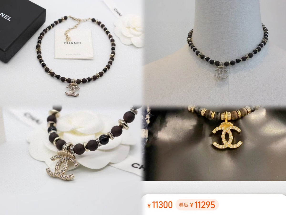 Signature Emblem Pendant Necklace in Polished Metal-Tone – Black Detail – Design 003 front product view
