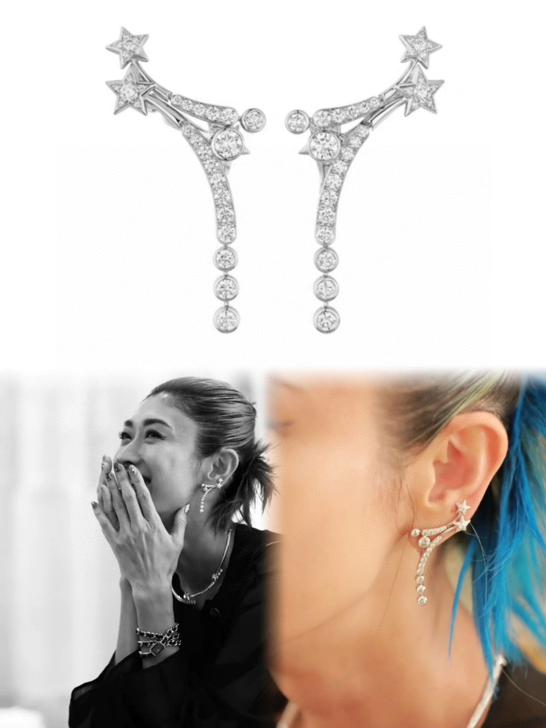 Double-C Emblem Stud Earrings in Polished Metal-Tone – Design 406 front product view