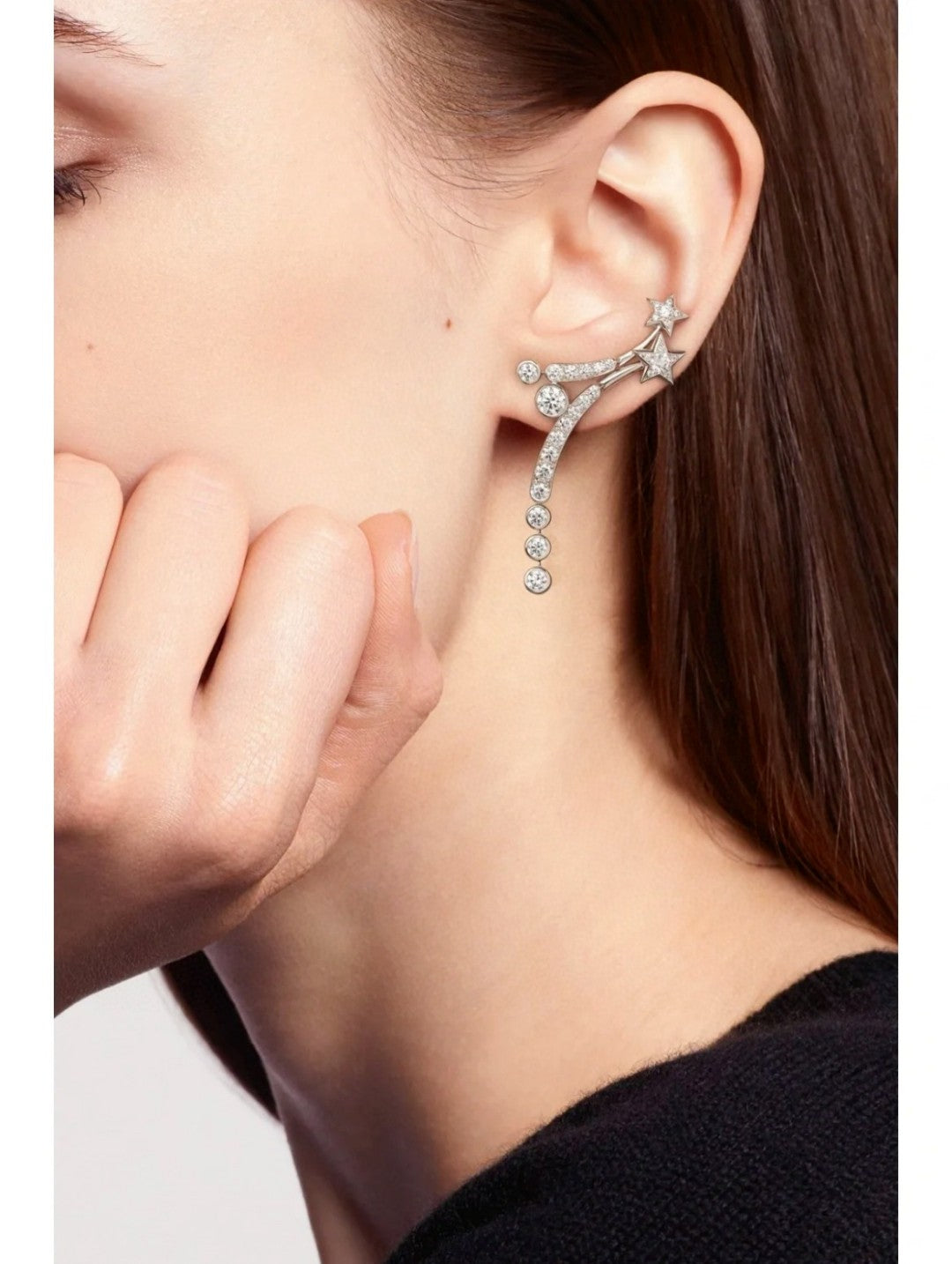 Double-C Emblem Stud Earrings in Polished Metal-Tone – Design 406 front product view