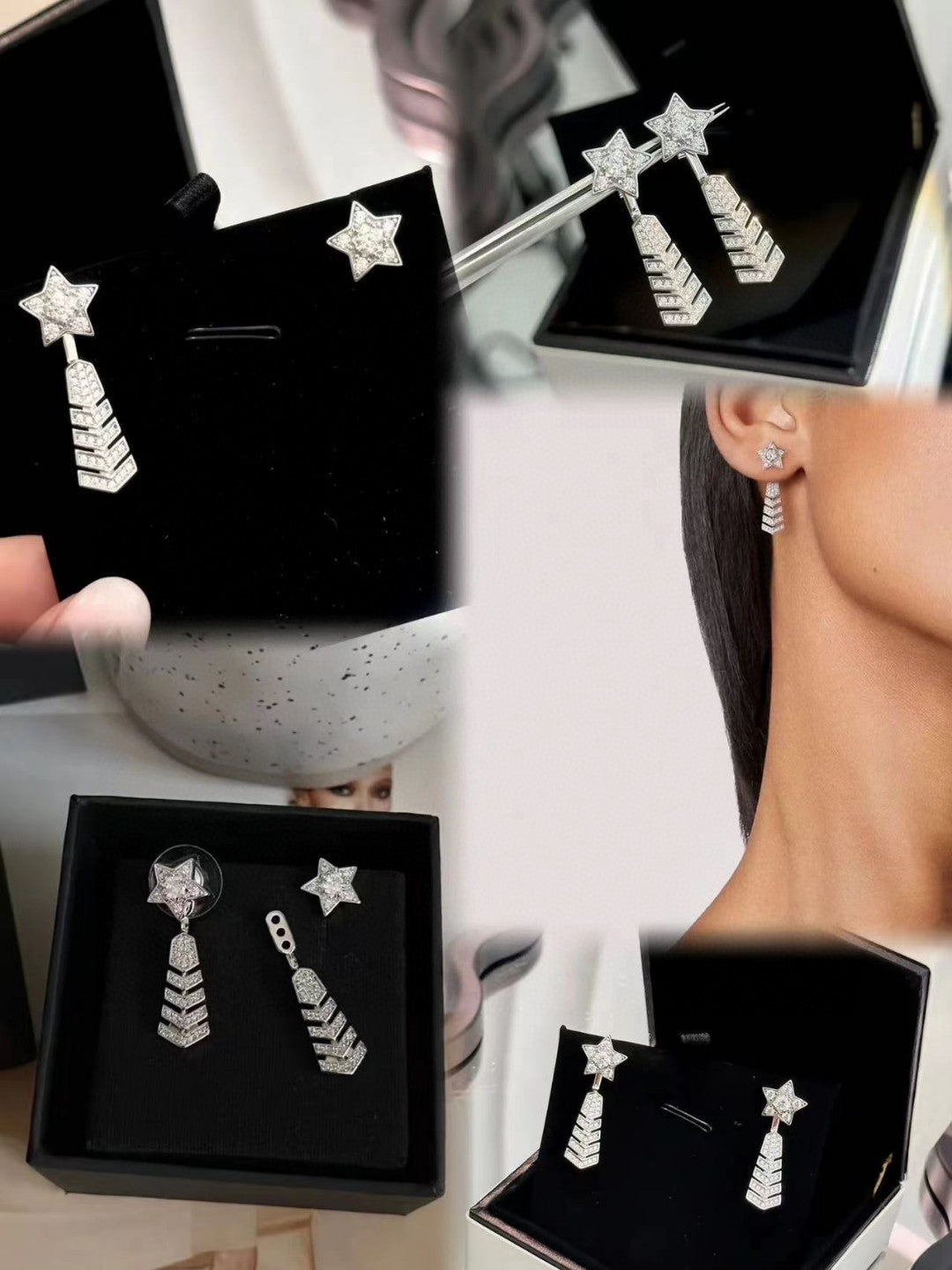 Double-C Emblem Stud Earrings in Polished Metal-Tone – Design 405 main product view