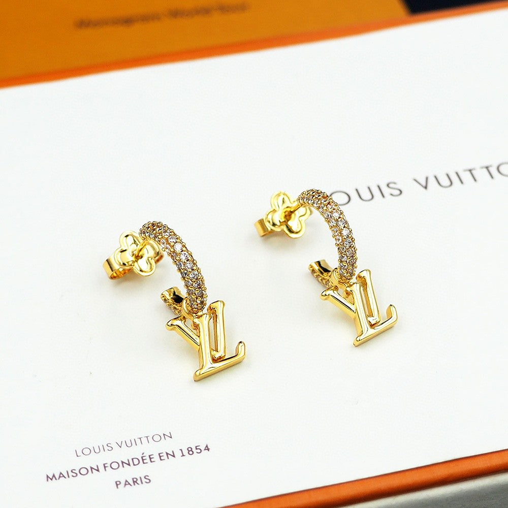 Letter Emblem Statement Earrings in Polished Metal-Tone side detail