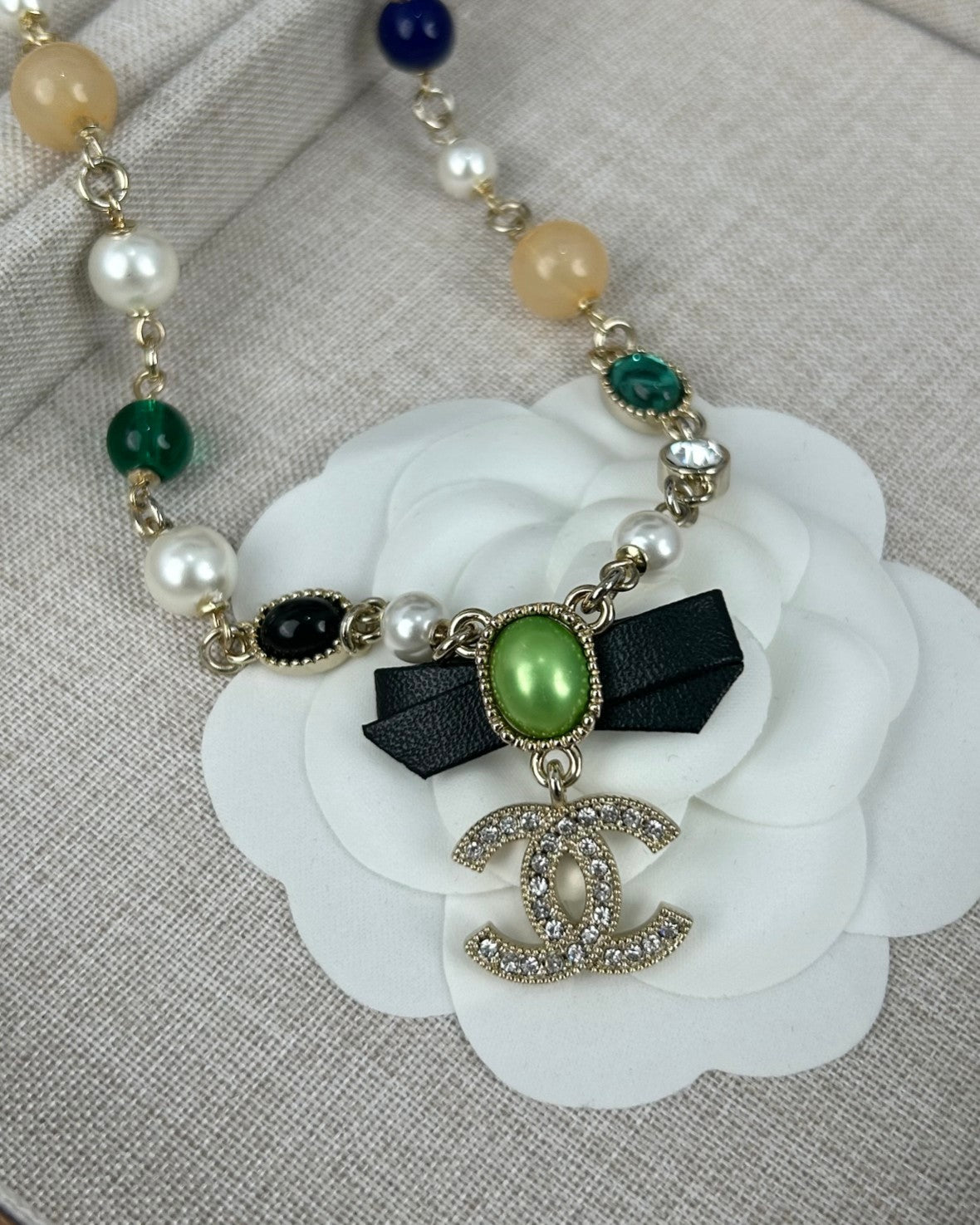 Bow Pearl-Detail Pendant Necklace – Pearl Detail – Design 006 styled product view