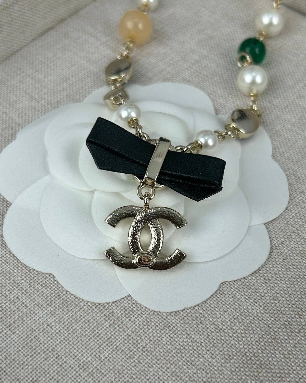 Bow Pearl-Detail Pendant Necklace – Pearl Detail – Design 006 main product view