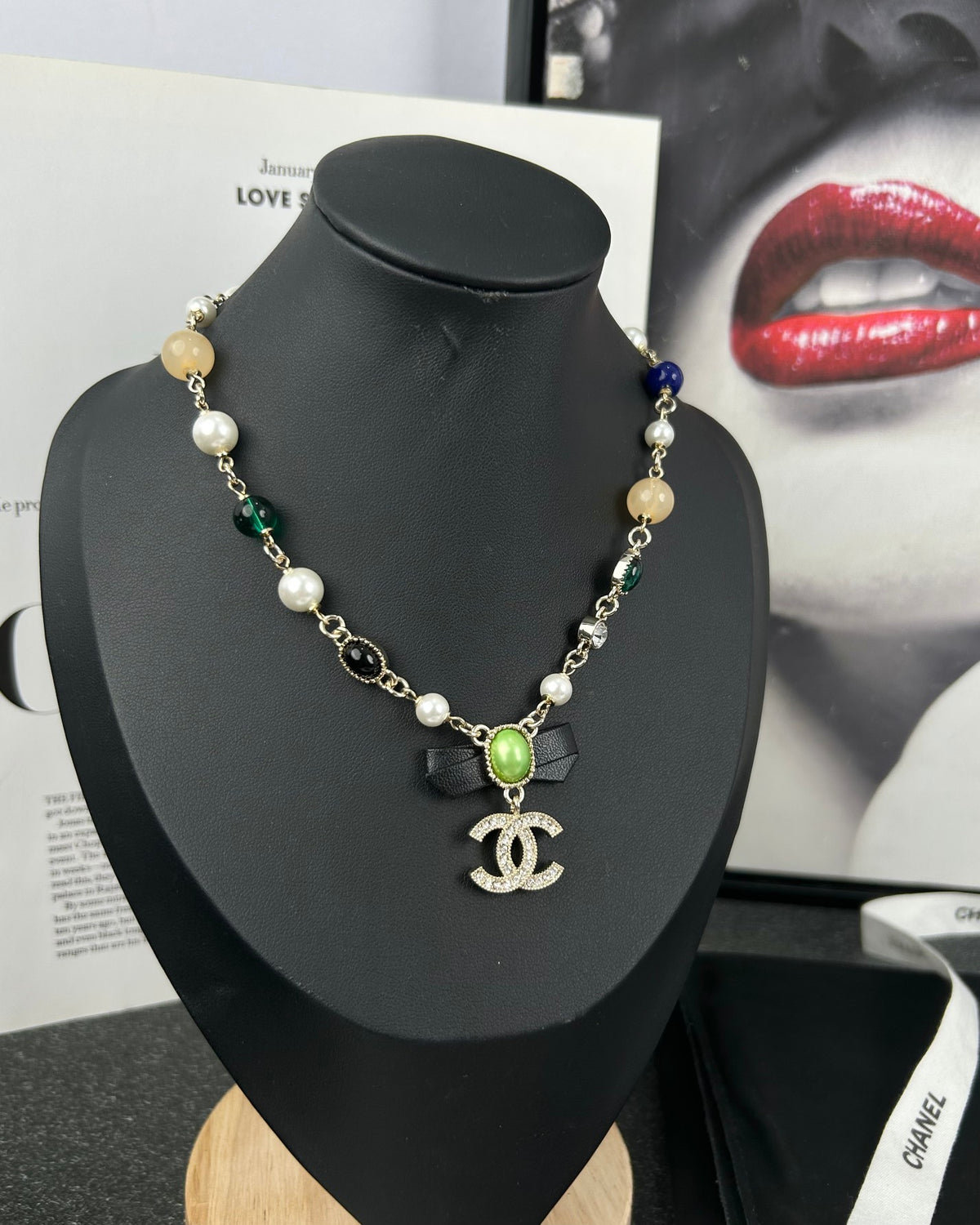 Bow Pearl-Detail Pendant Necklace – Pearl Detail – Design 006 front product view