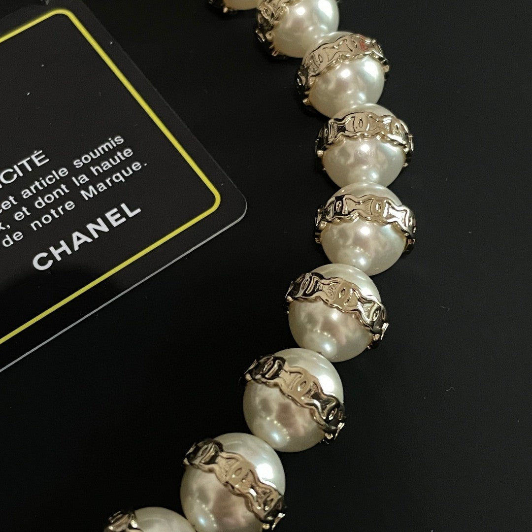 Double-C Emblem Pearl-Detail Pendant Necklace – Pearl Detail – Design 126 styled product view