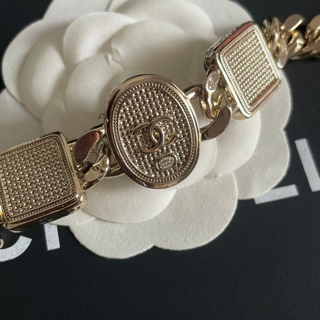 Double-C Emblem Crystal-Accent Pendant Necklace – Design 051 close-up detail