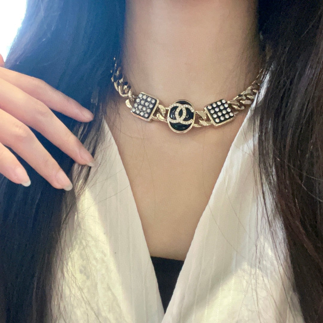 Double-C Emblem Crystal-Accent Pendant Necklace – Design 051 detail view