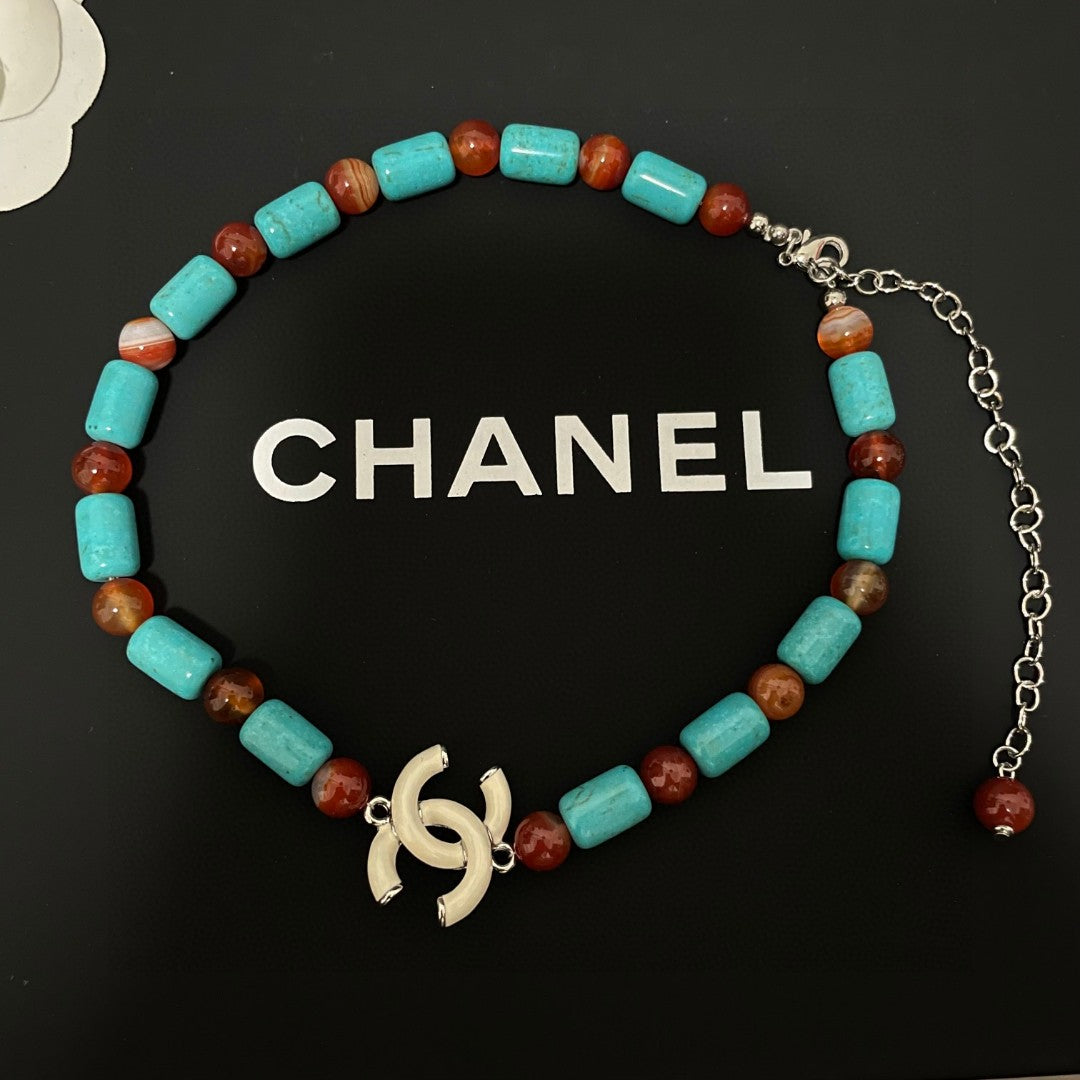 Double-C Emblem Pendant Necklace in Polished Metal-Tone – Design 080 side detail