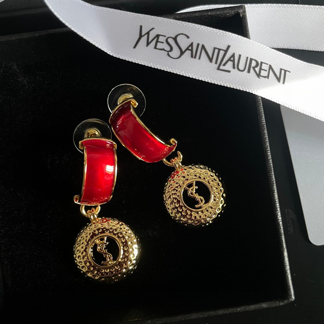 Letter Emblem Statement Earrings in Polished Metal-Tone side detail
