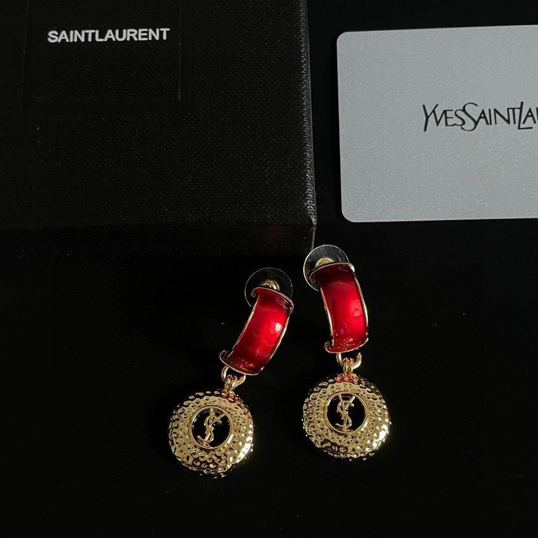 Letter Emblem Statement Earrings in Polished Metal-Tone front product view