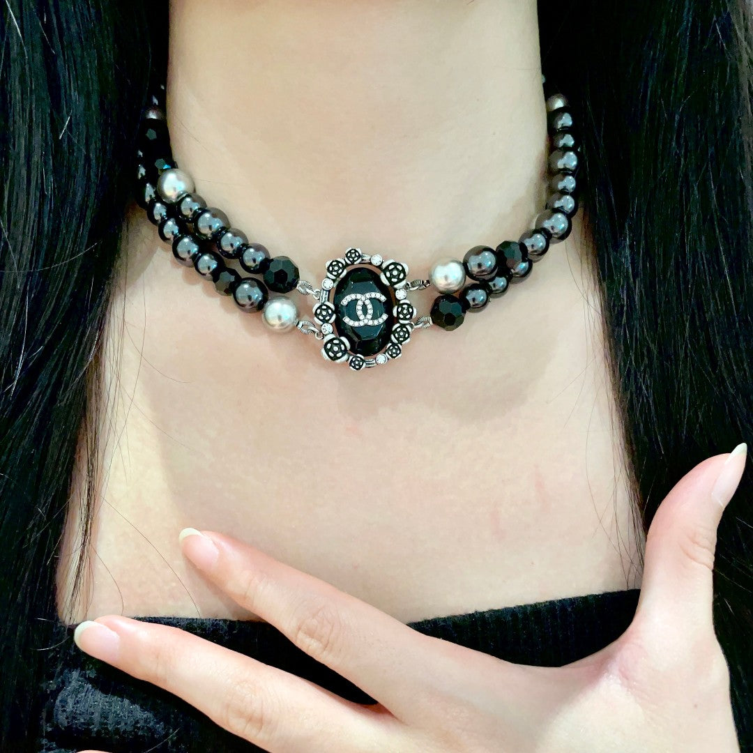 Camellia Pendant Necklace in Polished Metal-Tone – Camellia Detail – Design 025 front product view