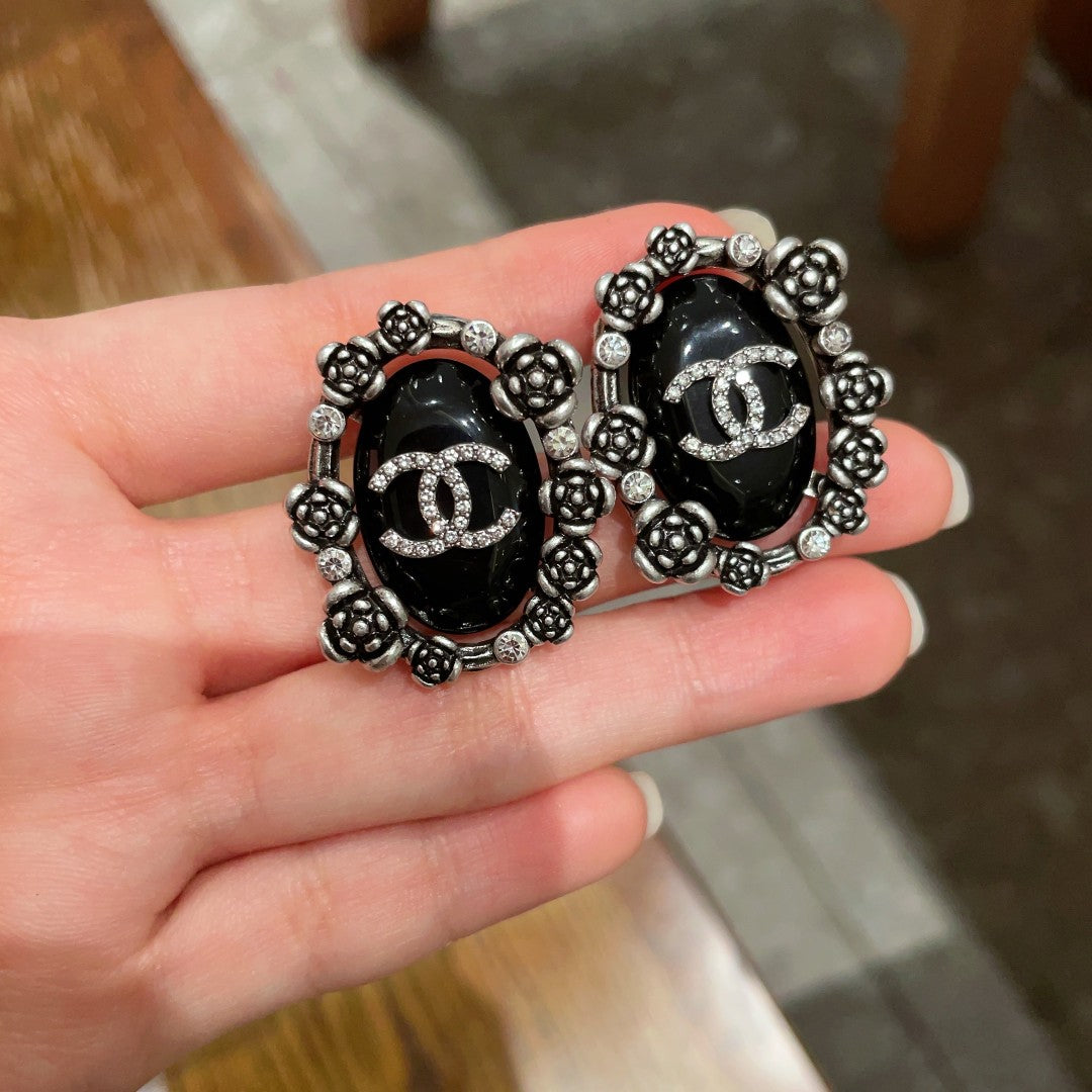 Camellia Crystal-Accent Stud Earrings – Camellia Detail – Design 002 side detail