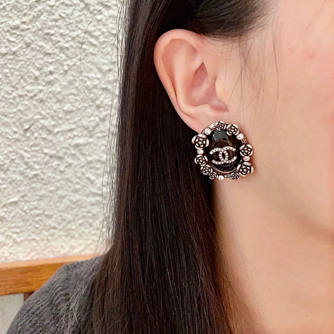 Camellia Crystal-Accent Stud Earrings – Camellia Detail – Design 002 detail view