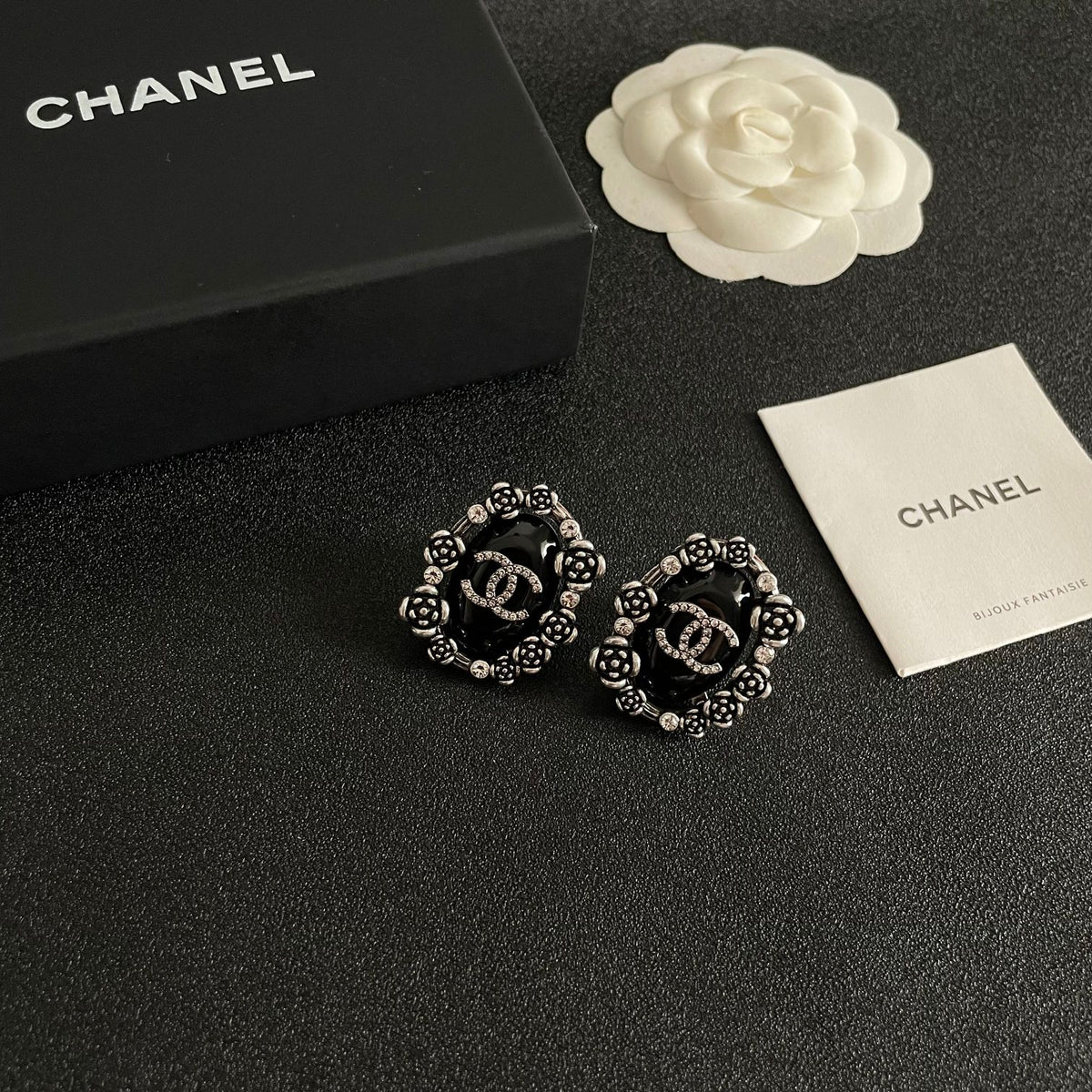 Camellia Crystal-Accent Stud Earrings – Camellia Detail – Design 002 styled product view