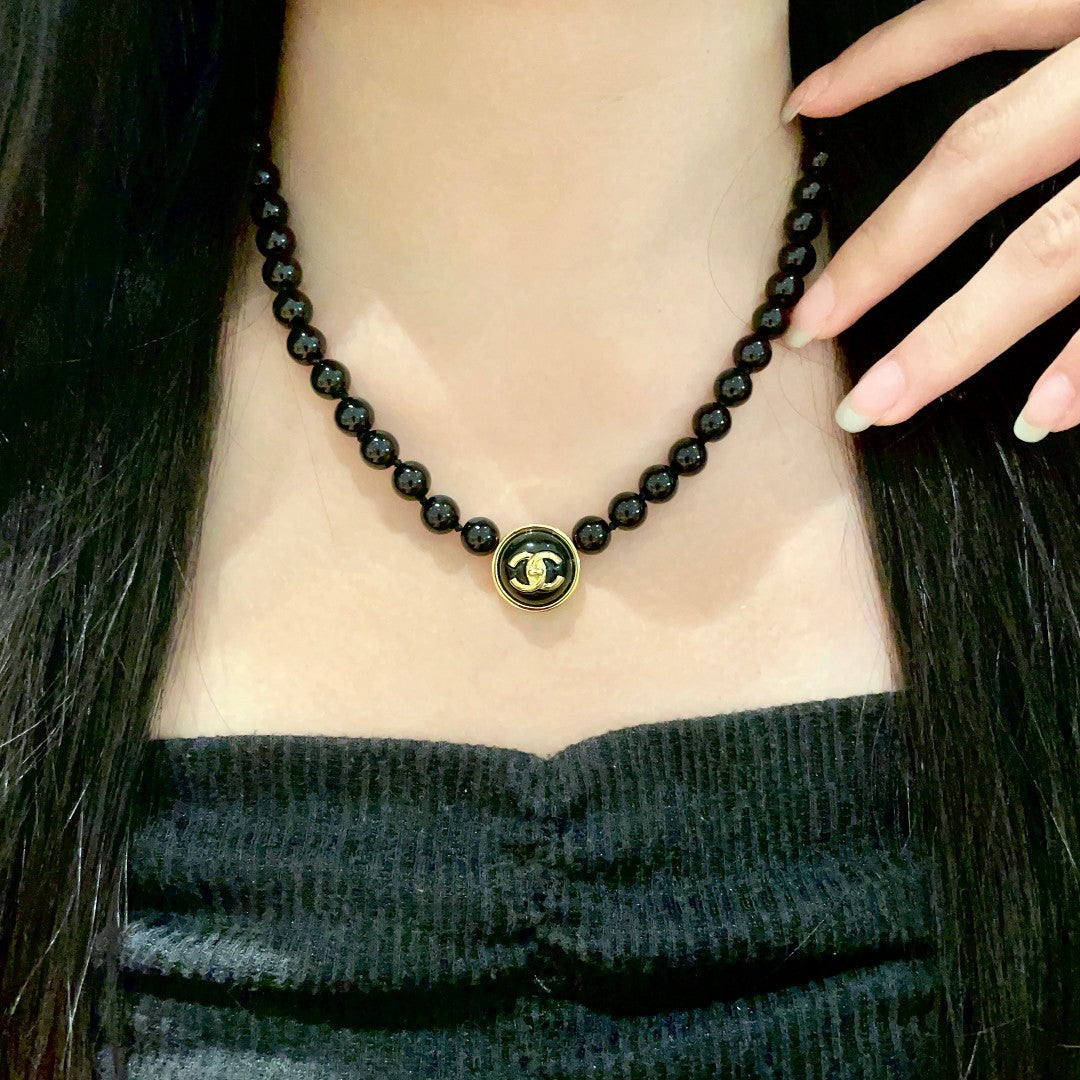 Double-C Emblem Pearl-Detail Pendant Necklace – Pearl Detail – Design 118 main product view
