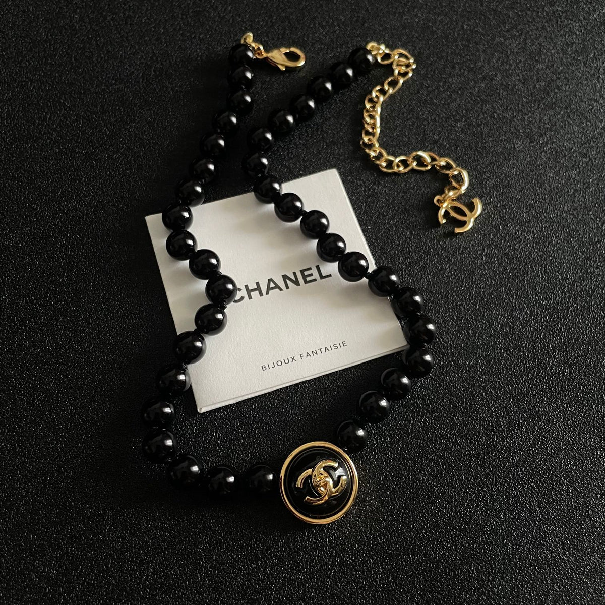 Double-C Emblem Pearl-Detail Pendant Necklace – Pearl Detail – Design 118 styled product view