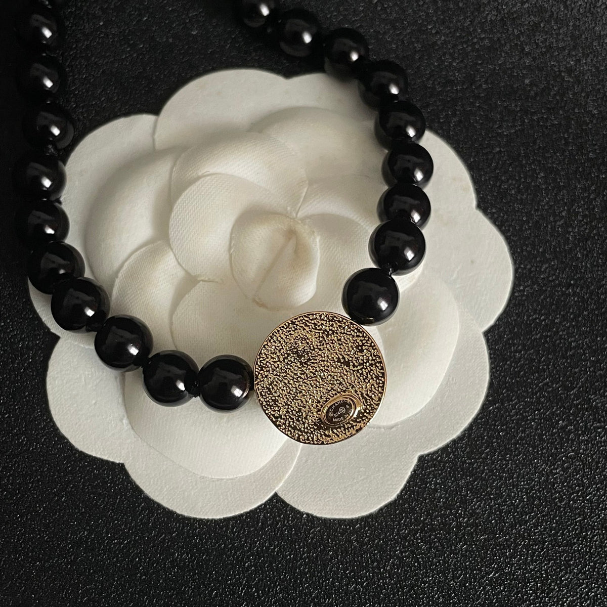 Double-C Emblem Pearl-Detail Pendant Necklace – Pearl Detail – Design 118 front product view
