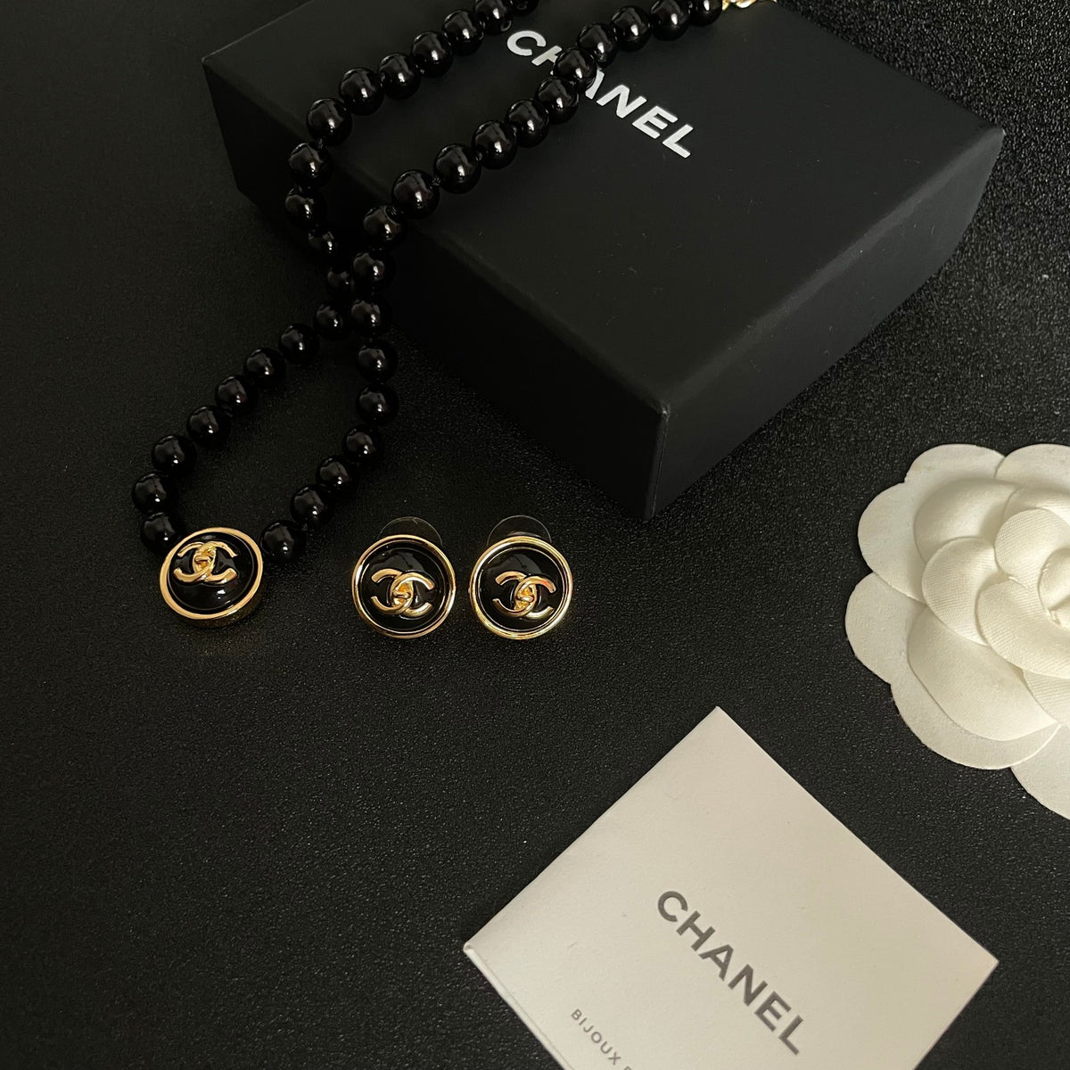 Double-C Emblem Pearl-Detail Pendant Necklace – Pearl Detail – Design 118 detail view