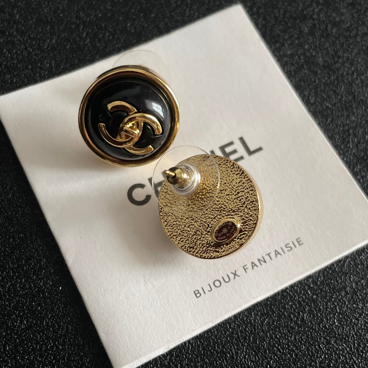 Double-C Emblem Stud Earrings in Polished Metal-Tone – Design 378 main product view