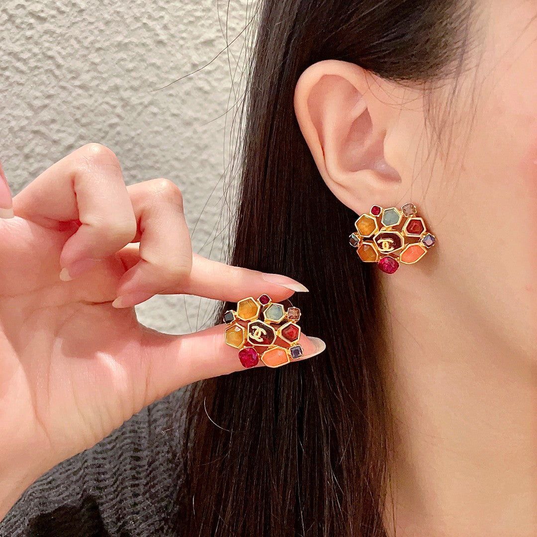 Double-C Emblem Crystal-Accent Stud Earrings – Design 056 main product view