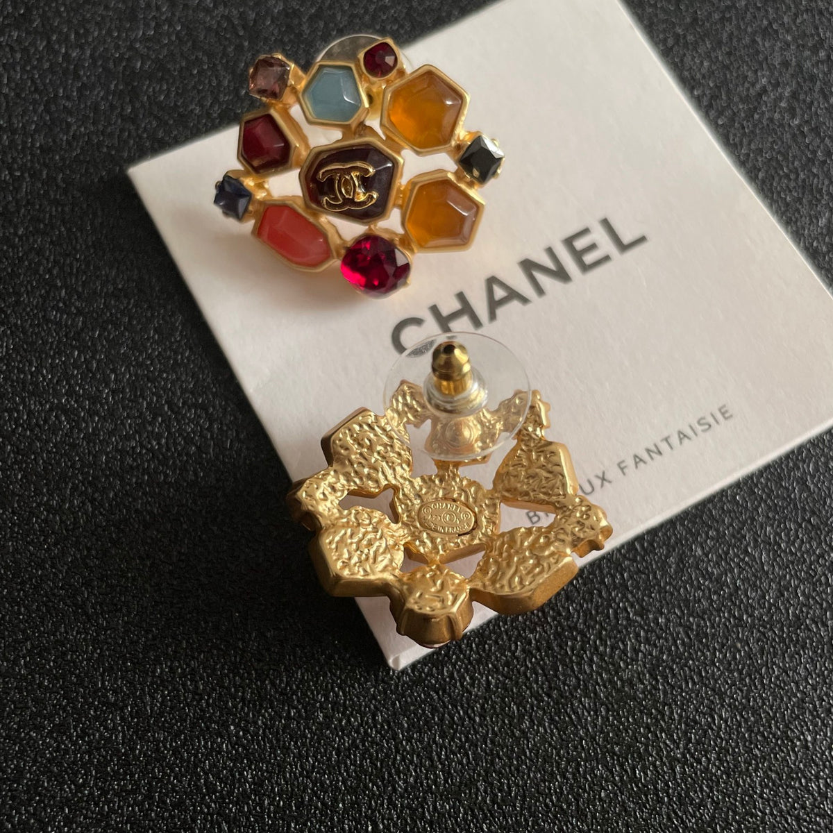 Double-C Emblem Crystal-Accent Stud Earrings – Design 056 main product view