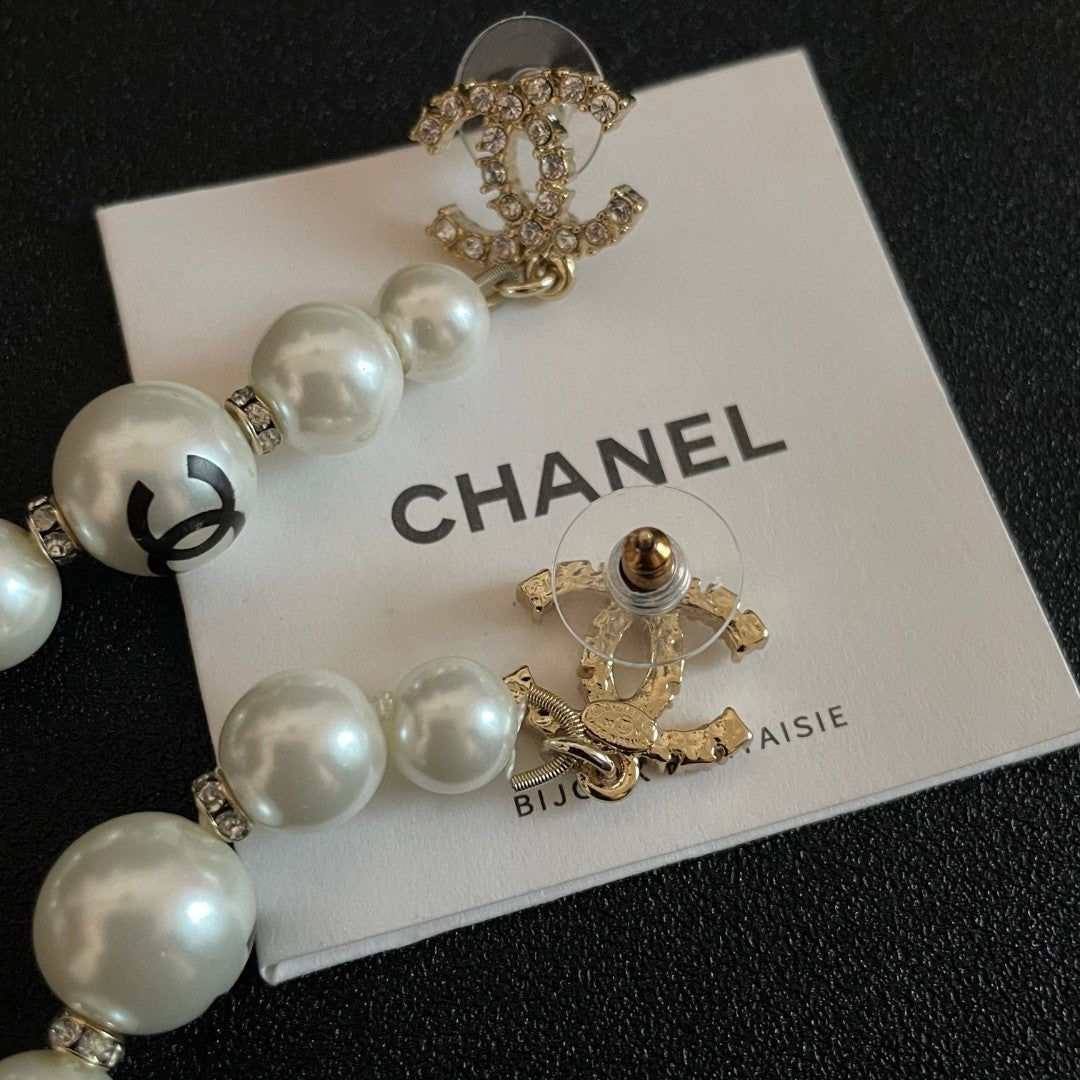 Double-C Emblem Pearl-Detail Statement Earrings – Pearl Detail – Design 028 main product view