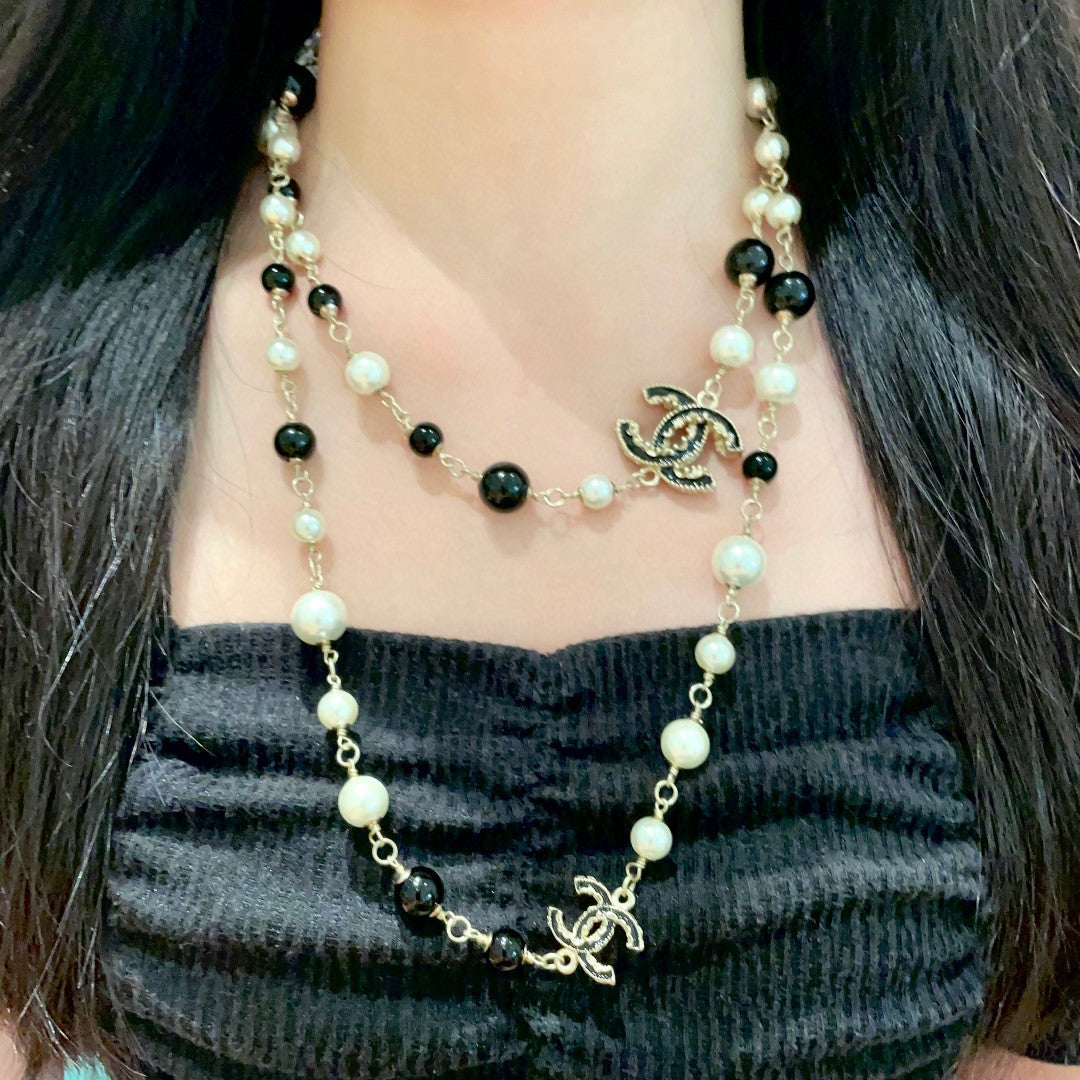 Double-C Emblem Pearl-Detail Pendant Necklace – Pearl Detail – Design 117 main product view