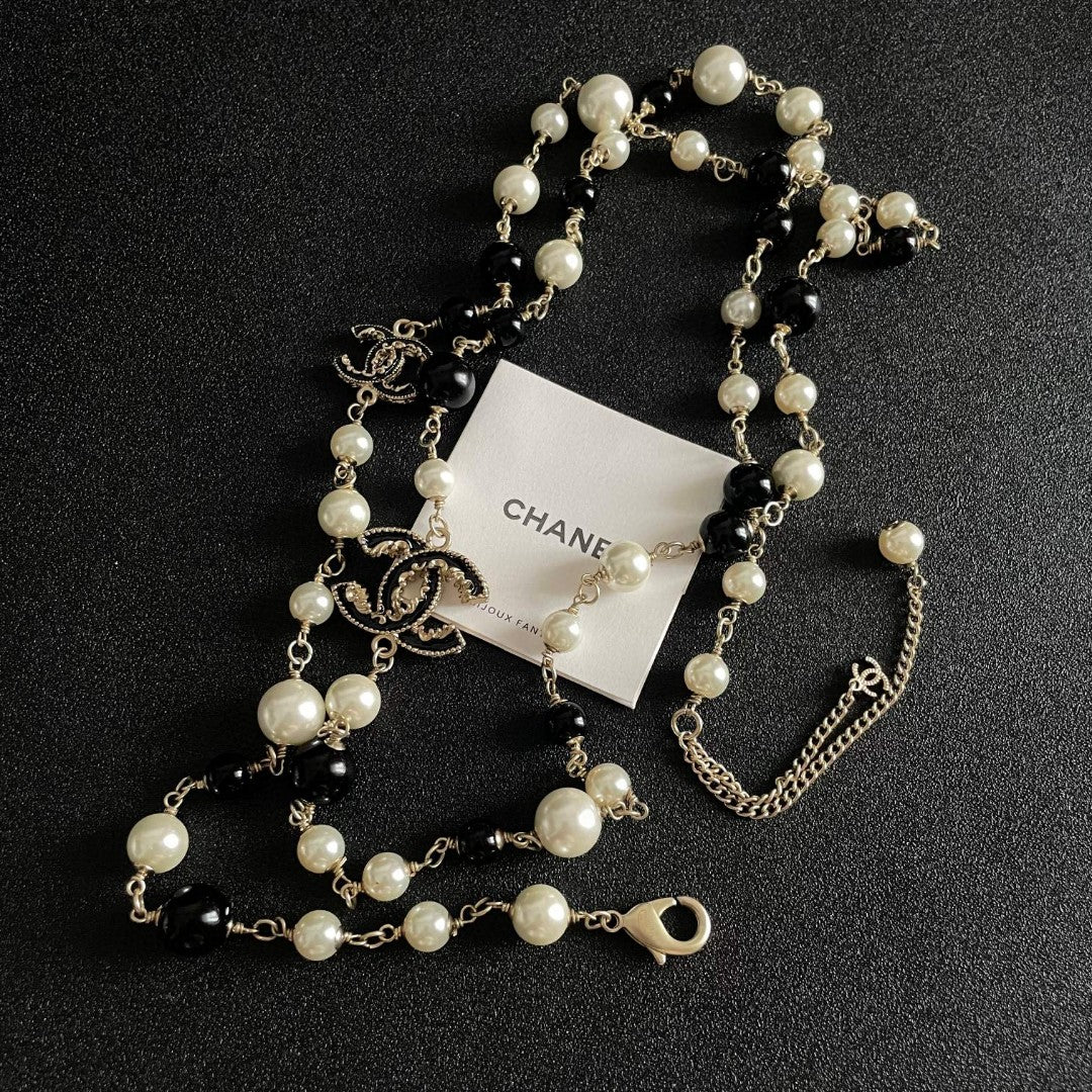 Double-C Emblem Pearl-Detail Pendant Necklace – Pearl Detail – Design 117 front product view