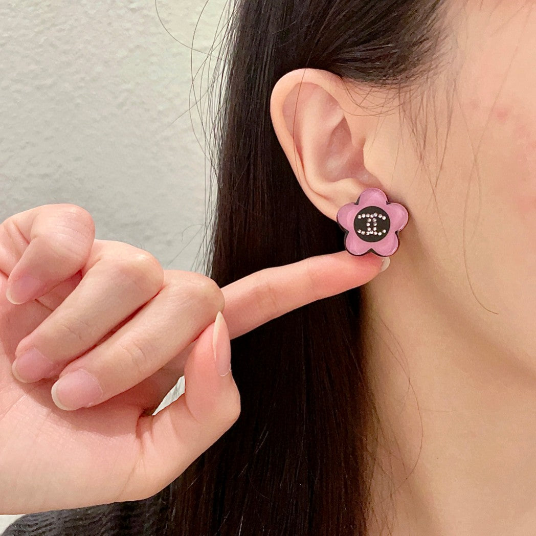 Camellia Crystal-Accent Stud Earrings – Camellia Detail front product view