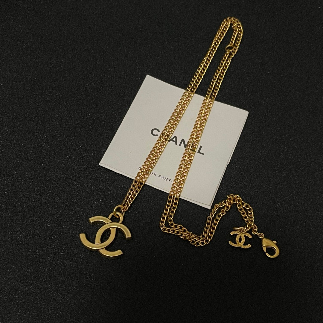 Double-C Emblem Pendant Necklace in Polished Metal-Tone – Design 072 front product view