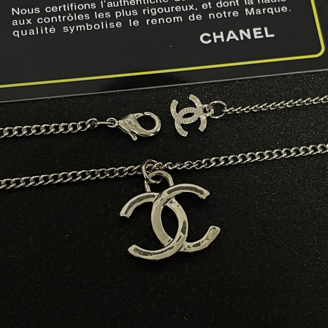 Double-C Emblem Pendant Necklace in Polished Metal-Tone – Design 071 main product view