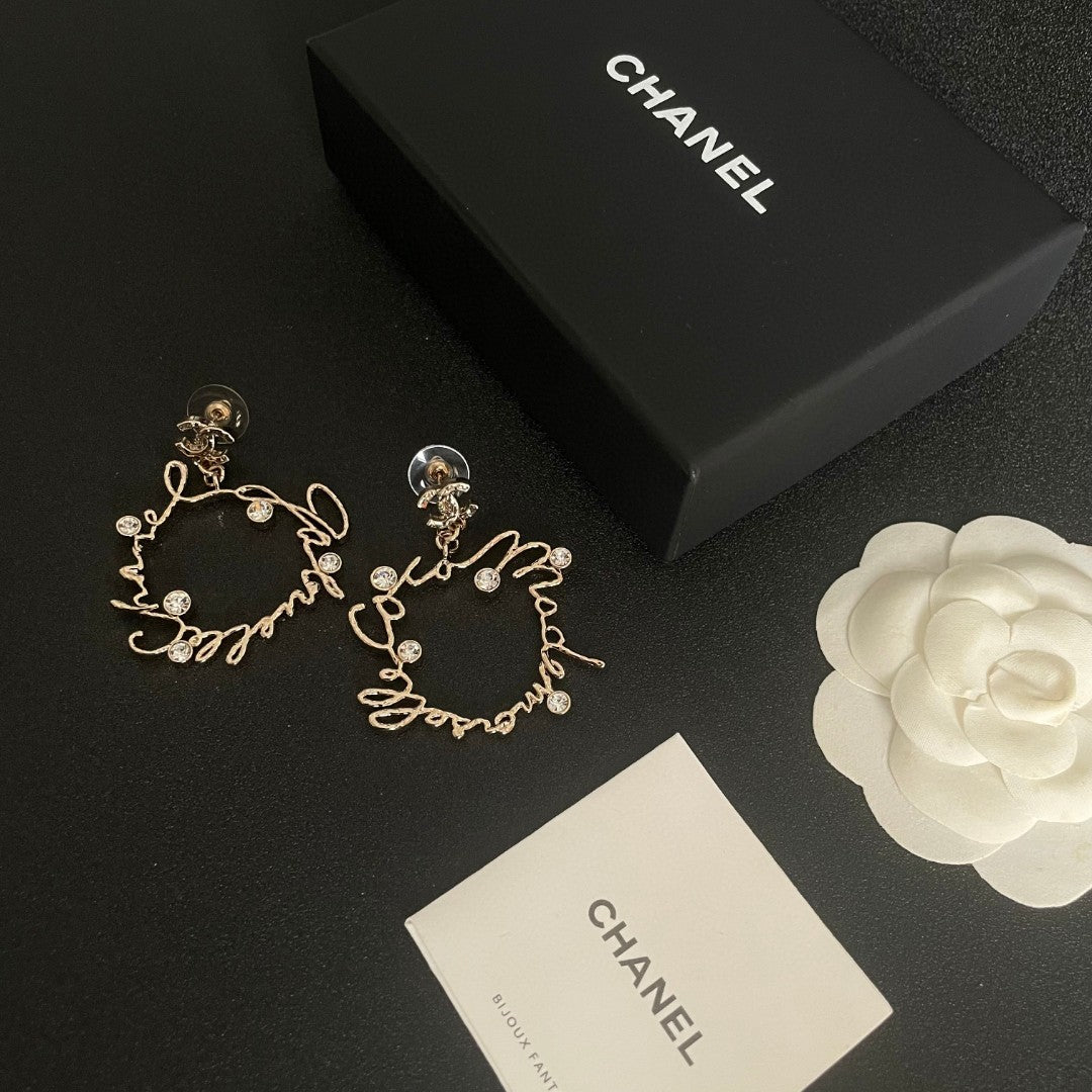Double-C Emblem Statement Earrings in Polished Metal-Tone – Design 060 styled product view