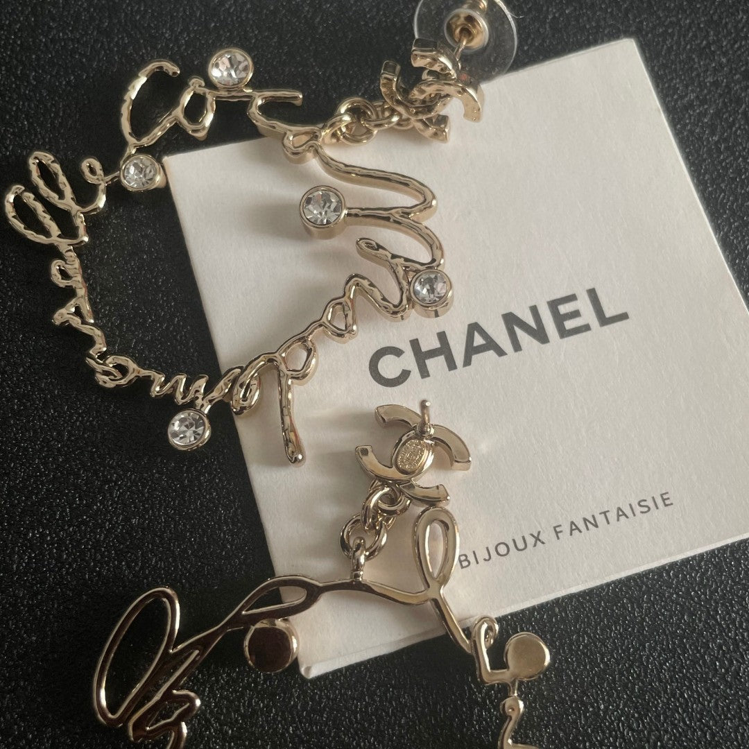 Double-C Emblem Statement Earrings in Polished Metal-Tone – Design 060 front product view
