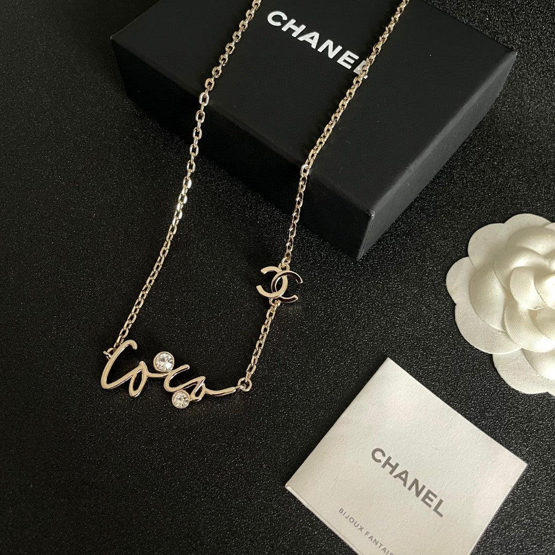 Double-C Emblem Pendant Necklace in Polished Metal-Tone – Design 062 styled product view