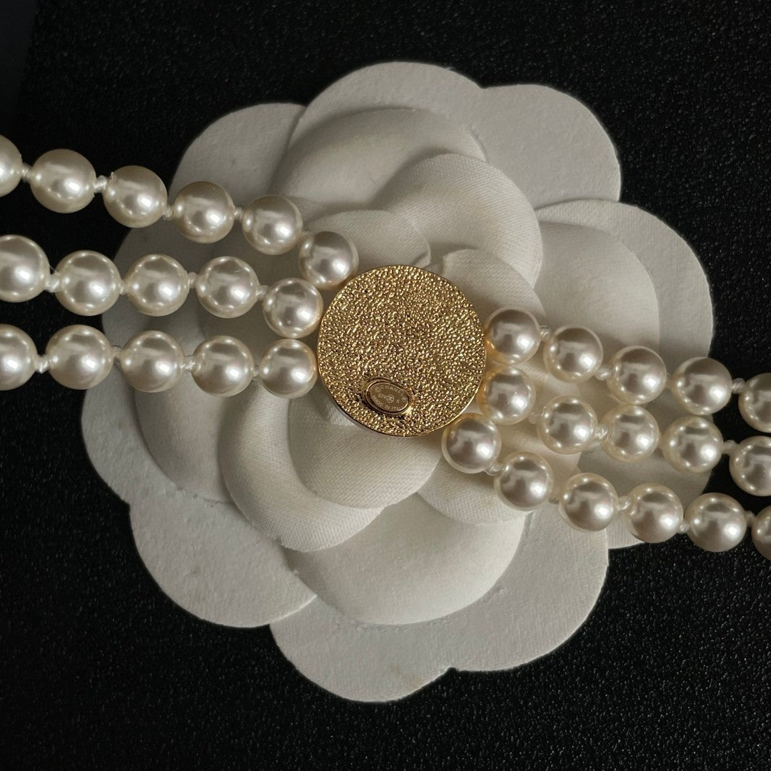 Double-C Emblem Pearl-Detail Pendant Necklace – Pearl Detail – Design 107 front product view