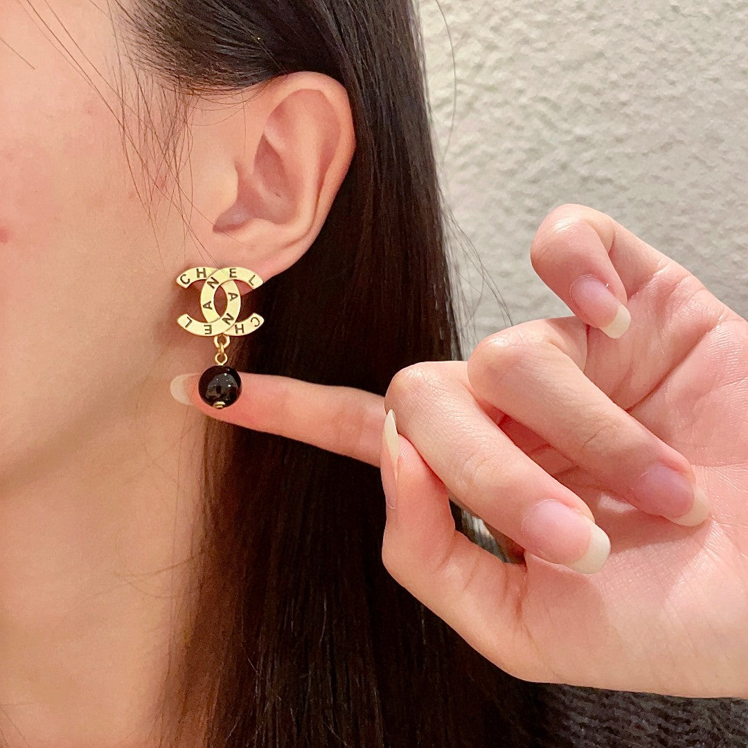 Double-C Emblem Statement Earrings in Polished Metal-Tone – Design 059 front product view