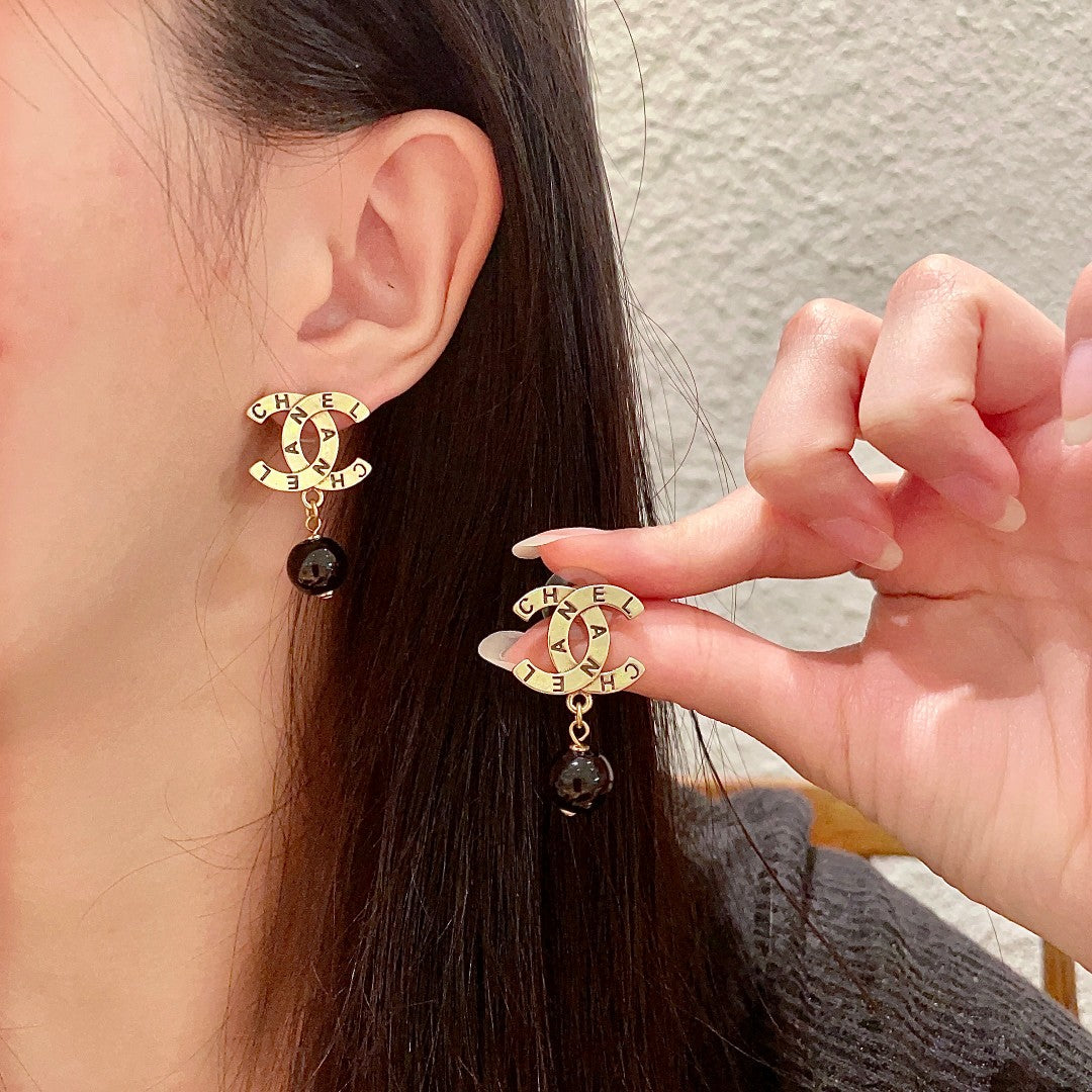 Double-C Emblem Statement Earrings in Polished Metal-Tone – Design 059 main product view