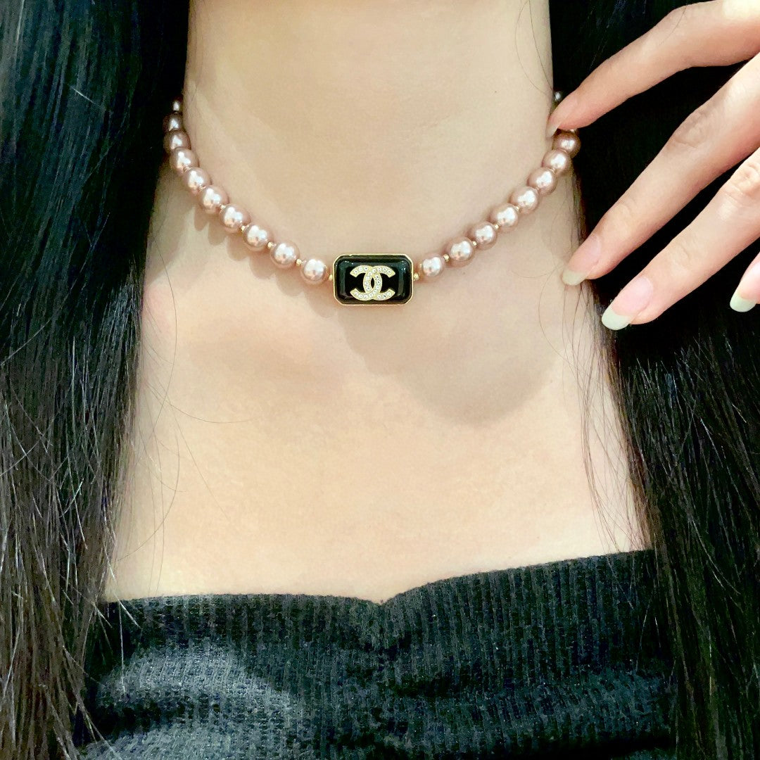 Double-C Emblem Pearl-Detail Pendant Necklace – Pearl Detail – Design 101 main product view