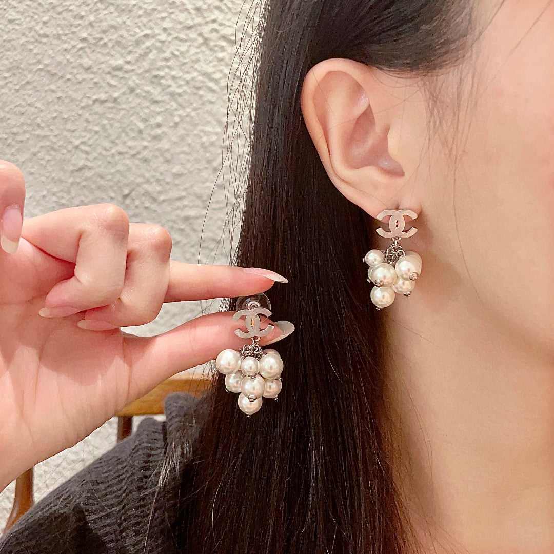 Double-C Emblem Statement Earrings in Polished Metal-Tone – Design 056 main product view