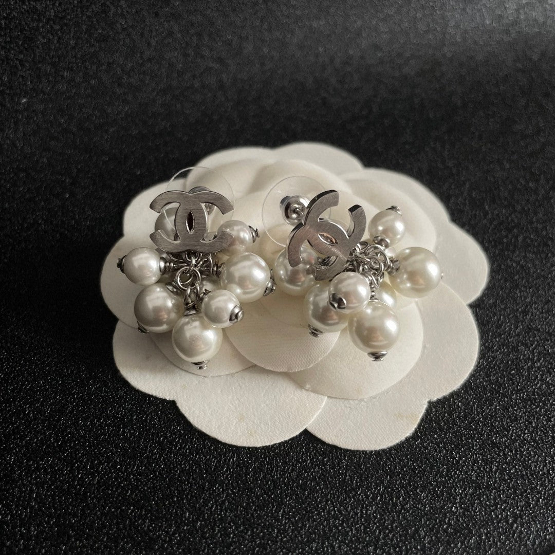 Double-C Emblem Statement Earrings in Polished Metal-Tone – Design 056 front product view