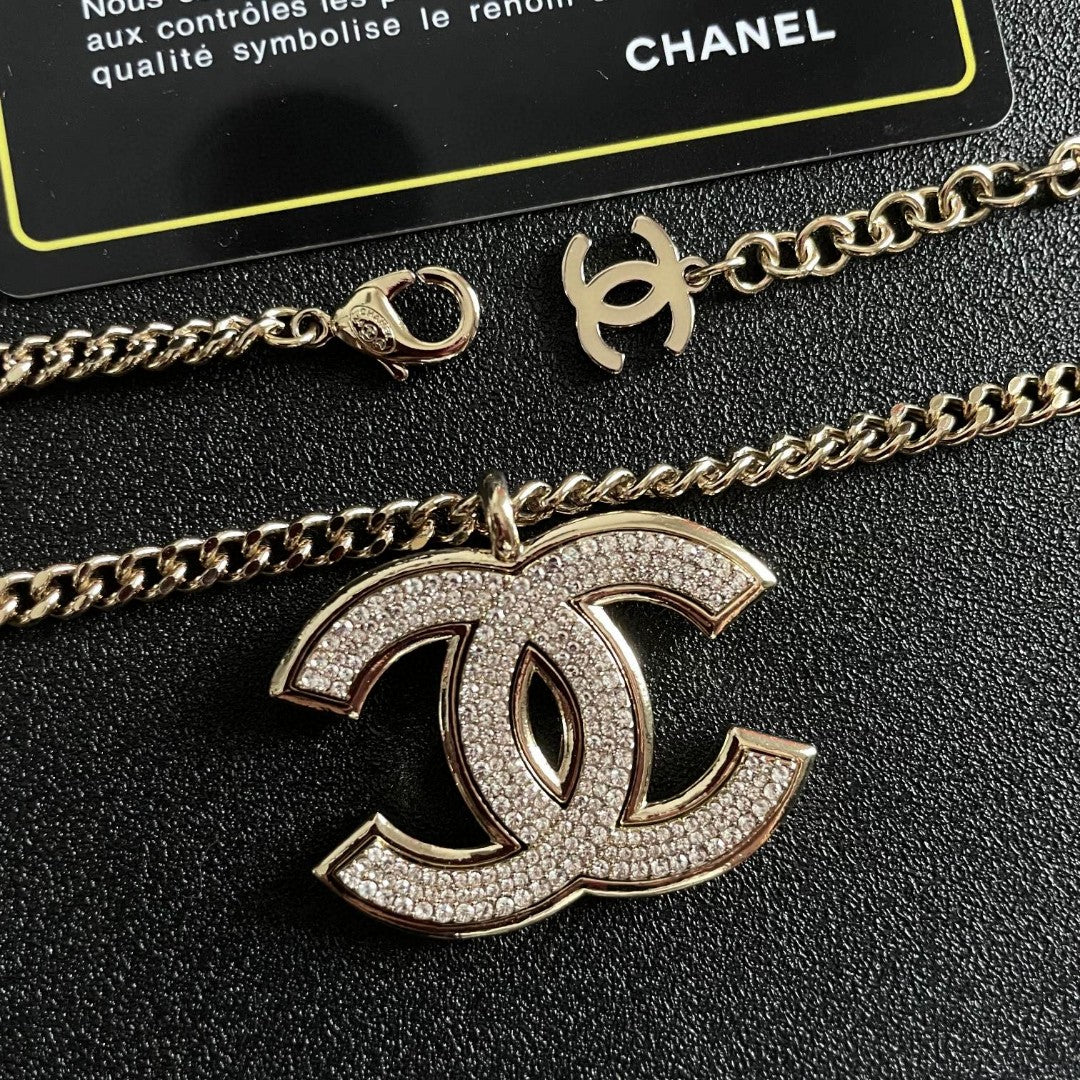Double-C Emblem Crystal-Accent Pendant Necklace – Design 045 detail view